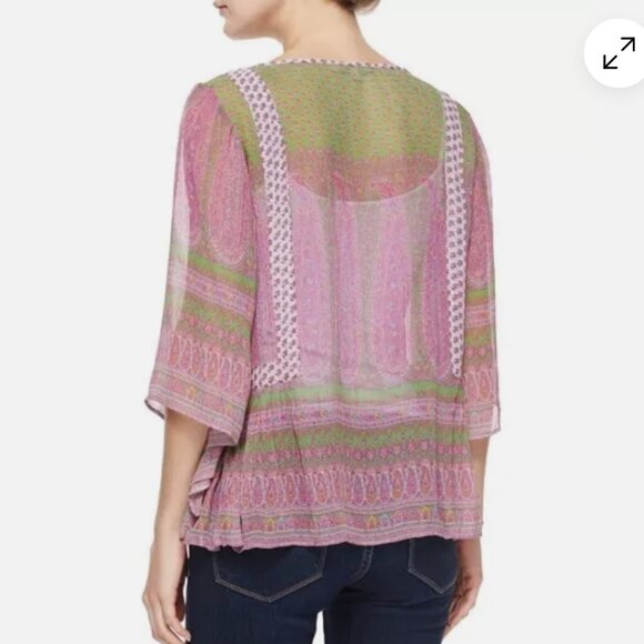 Calypso St. Barth 100% Silk Boho Tunic – Pink & Green – Size S - Picture 4 of 7